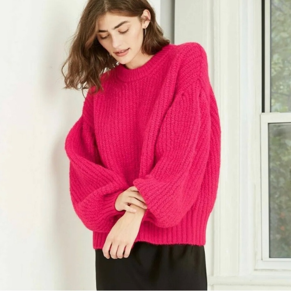 A New Day - pink balloon sleeve pullover sweater
